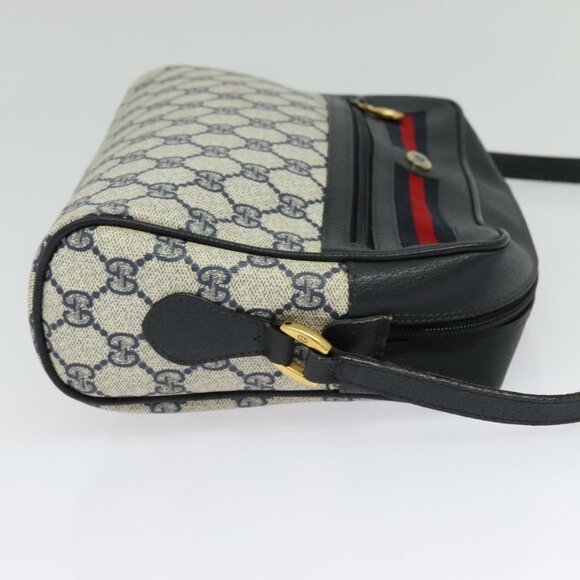 GUCCI GG Supreme Sherry Line Shoulder Bag PVC Navy Gold Auth - Picture 5 of 16